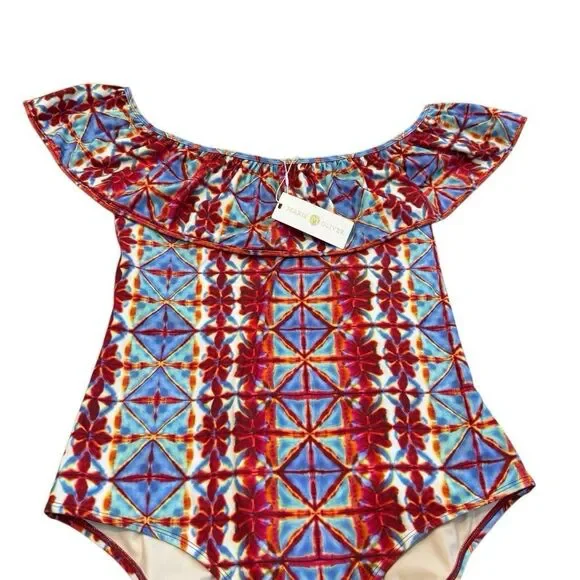 Marie Oliver Swimsuit Ellery XL Multicolor One Piece Off Shoulder Ruffle $245 - Picture 4 of 5